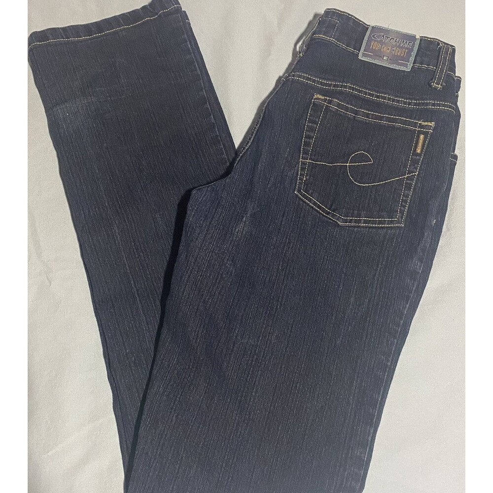 Catch Me Womens Straight Fit Dark Blue Denim 5 Pockets Design Pockets W 33 x L34